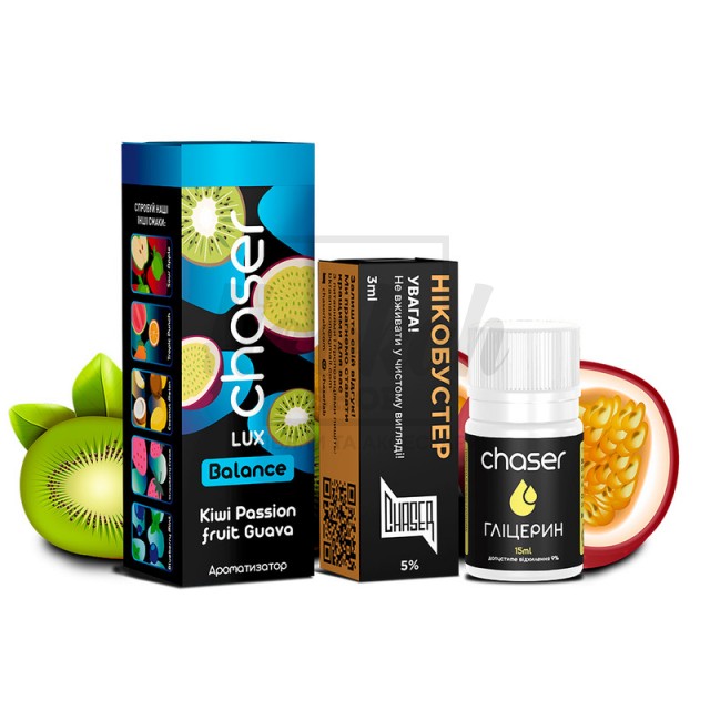 Рідина Набір Chaser Lux Kiwi Passion Fruit Guava 30мол 5% Рідина Набір Chaser Lux Kiwi Passion Fruit Guava 30мол 5%