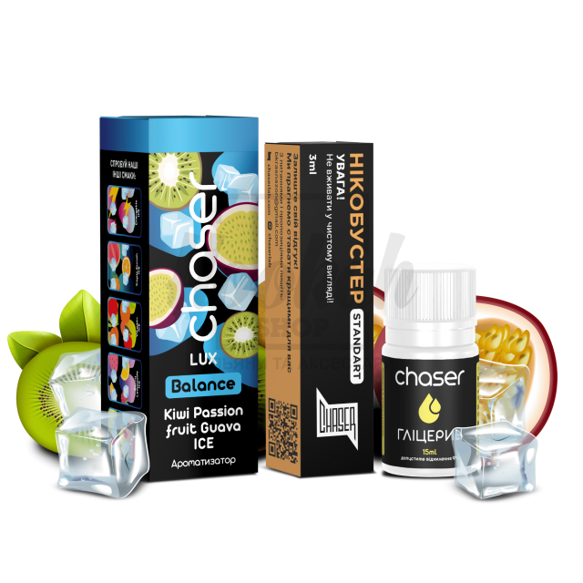 Рідина Набір Chaser Lux Kiwi Passion Guava Ice (Ківі Маракуя Гуава Лід) 30мл 5% Рідина Набір Chaser Lux Kiwi Passion Guava Ice (Ківі Маракуя Гуава Лід) 30мл 5%