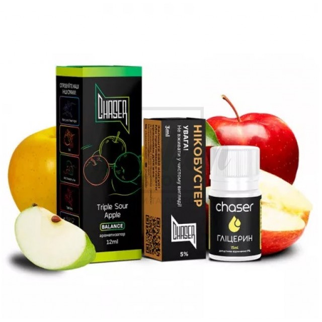 Рідина Набір Chaser Black Triple Sour Apple (Потрійне Кисло Яблуко) 30мл 5% Рідина Набір Chaser Black Triple Sour Apple (Потрійне Кисло Яблуко) 30мл 5%